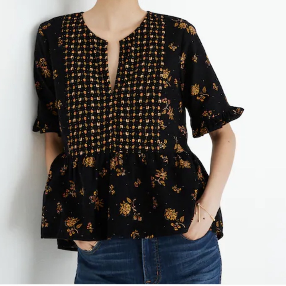 Madewell Corduroy Acorn Foulard Top Cord Floral True Black Size XS